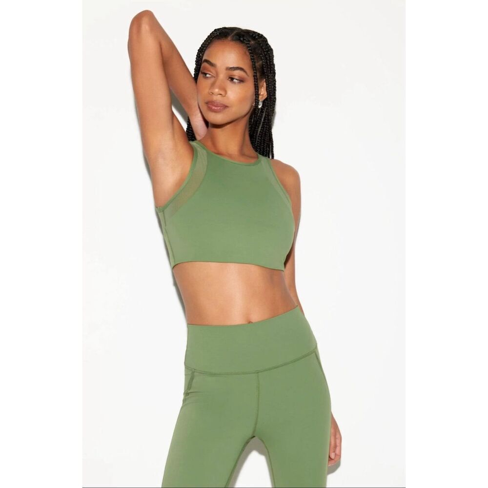 Spiritual Gangster Stevie Longline Bra Green Mesh Back High Neck XL NWT Workout